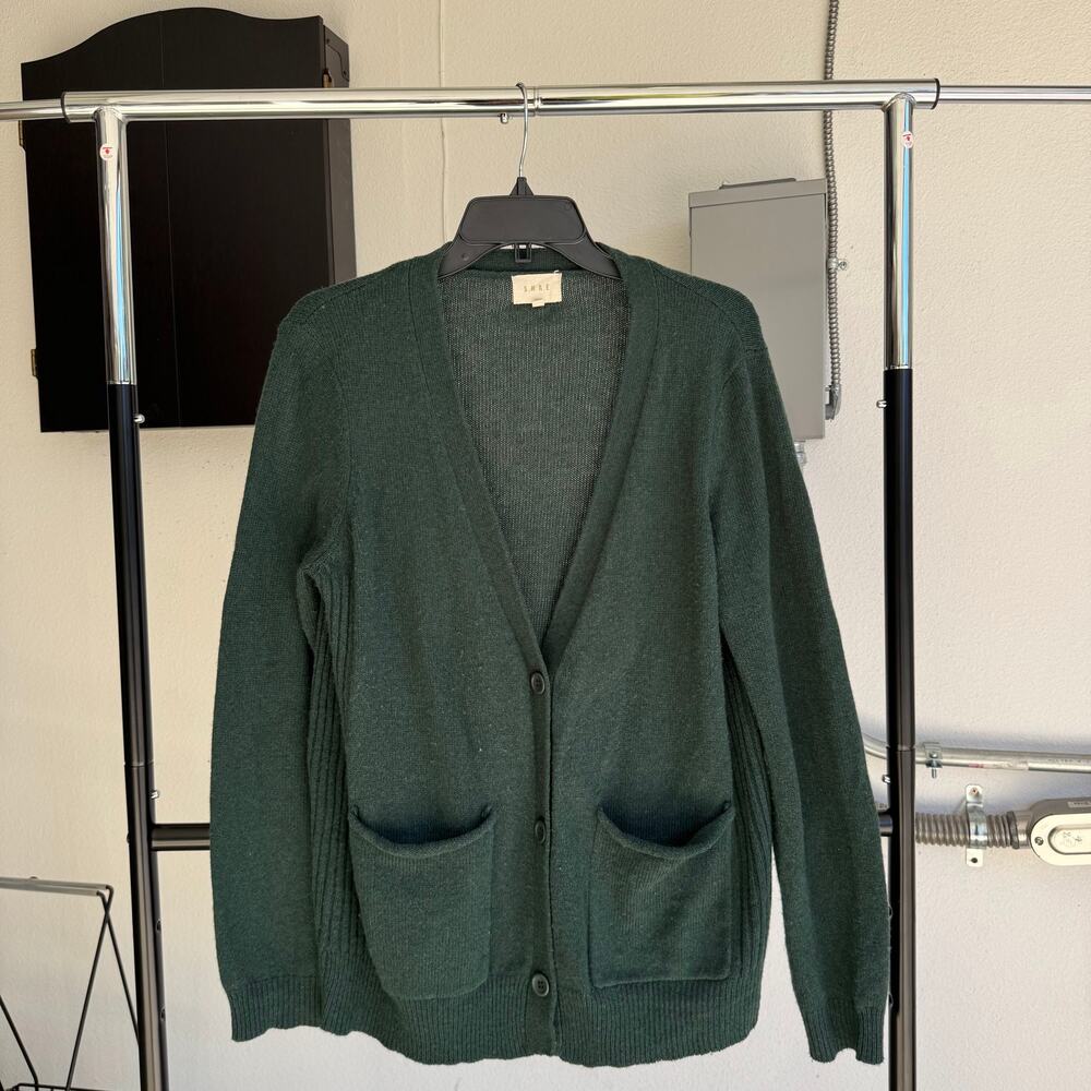 Shae Cardigan Sweater Women’s Medium Forest Green Knit V-Neck Button Front